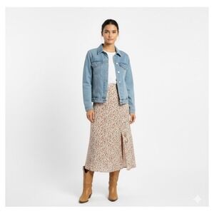 American Eagle Women's Maxi Skirt Floral‎ M Slit Viscose Cottagecore Western